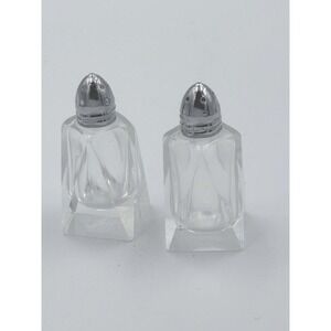 2 Vintage 1950s Mini Salt & Pepper Shakers 2.5" Irice Hand Cut Glass Cube Shape